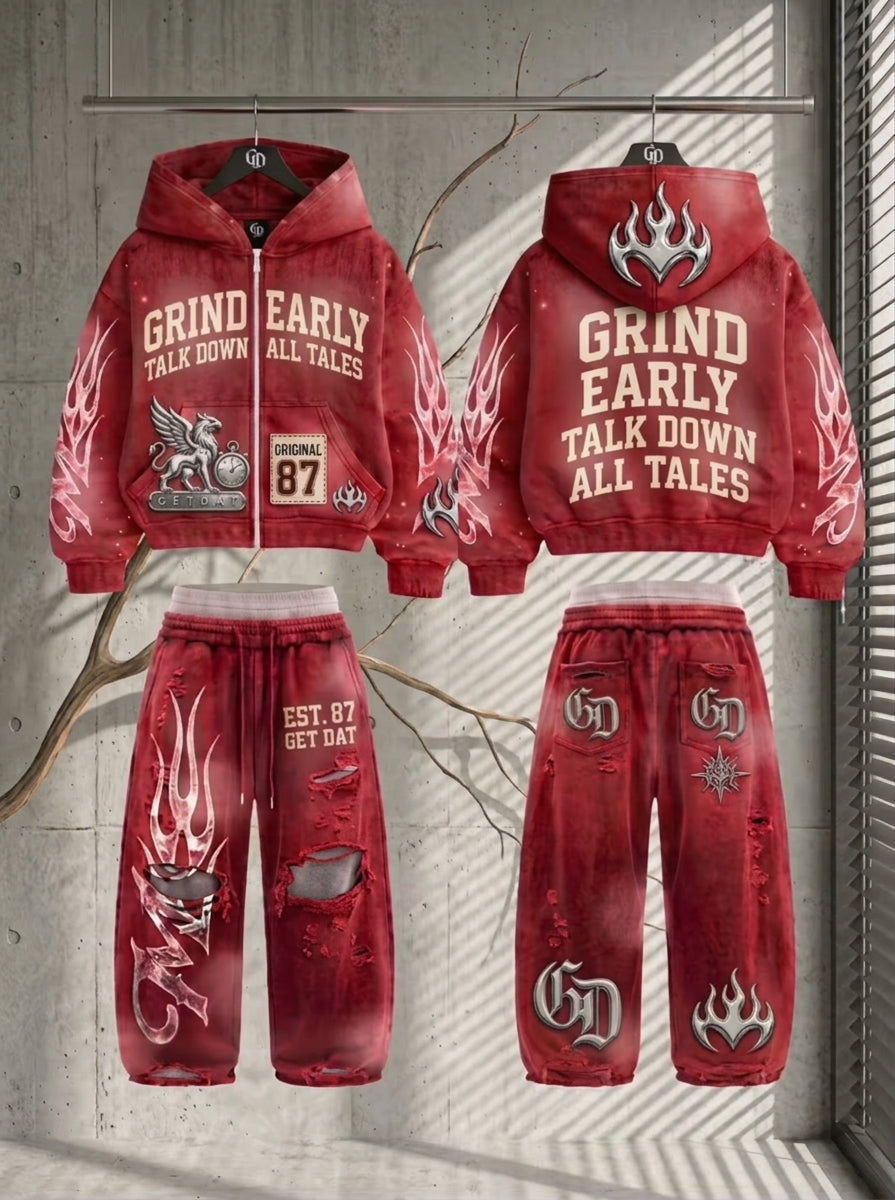 Grind Early "Talk Down All Tales" Red Tracksuit Set